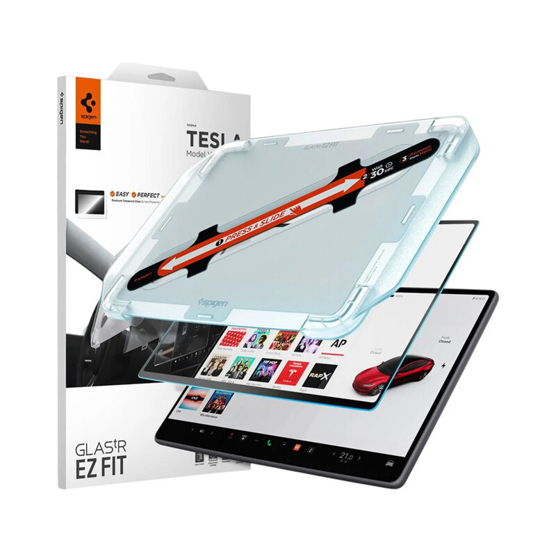 Folie display auto Tesla Model Y (2026/2025) / Model 3 (2026/2025/2024) Spigen Glas.tR EZ Fit Anti-Glare Matte FC, negru