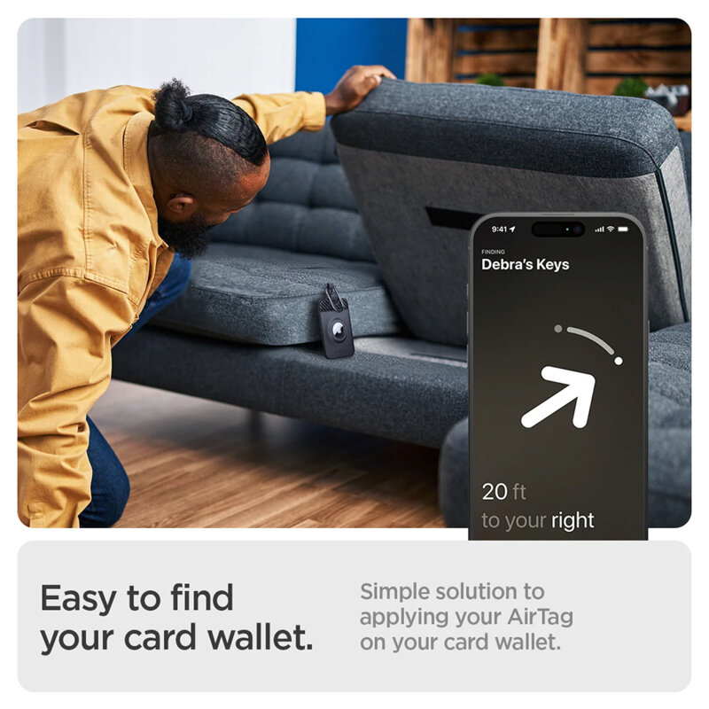 [Pachet 2x] Suport card-cheie Tesla, husa Air Tag Spigen, negru