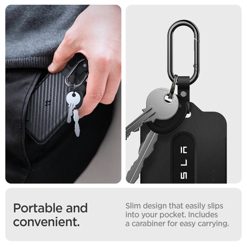[Pachet 2x] Suport card-cheie Tesla, husa universala Spigen, negru