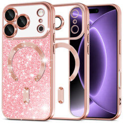 Husa premium iPhone 18 Pro Techsuit Luxury Glitter MagSafe, roz auriu