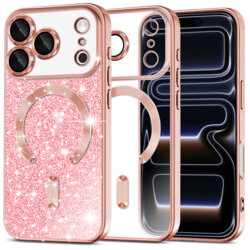 Husa premium iPhone 17 Pro Techsuit Luxury Glitter MagSafe, roz auriu