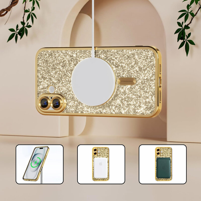 Husa premium iPhone 17 Pro Techsuit Luxury Glitter MagSafe, negru