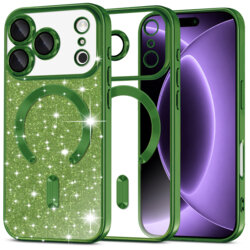 Husa premium iPhone 18 Pro Techsuit Luxury Glitter MagSafe, verde