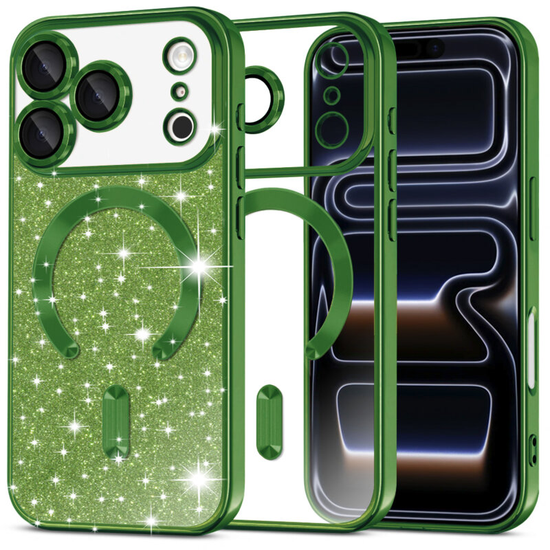 Husa premium iPhone 17 Pro Techsuit Luxury Glitter MagSafe, verde