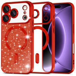 Husa premium iPhone 18 Pro Techsuit Luxury Glitter MagSafe, rosu