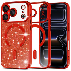 Husa premium iPhone 17 Pro Techsuit Luxury Glitter MagSafe, rosu