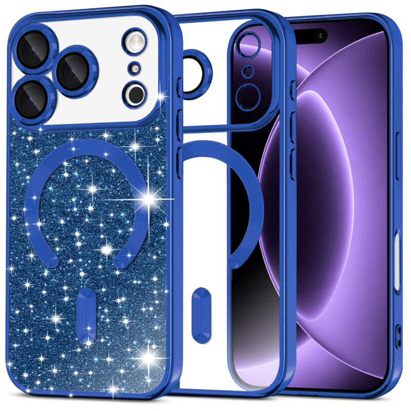 Husa premium iPhone 18 Pro Techsuit Luxury Glitter MagSafe, albastru