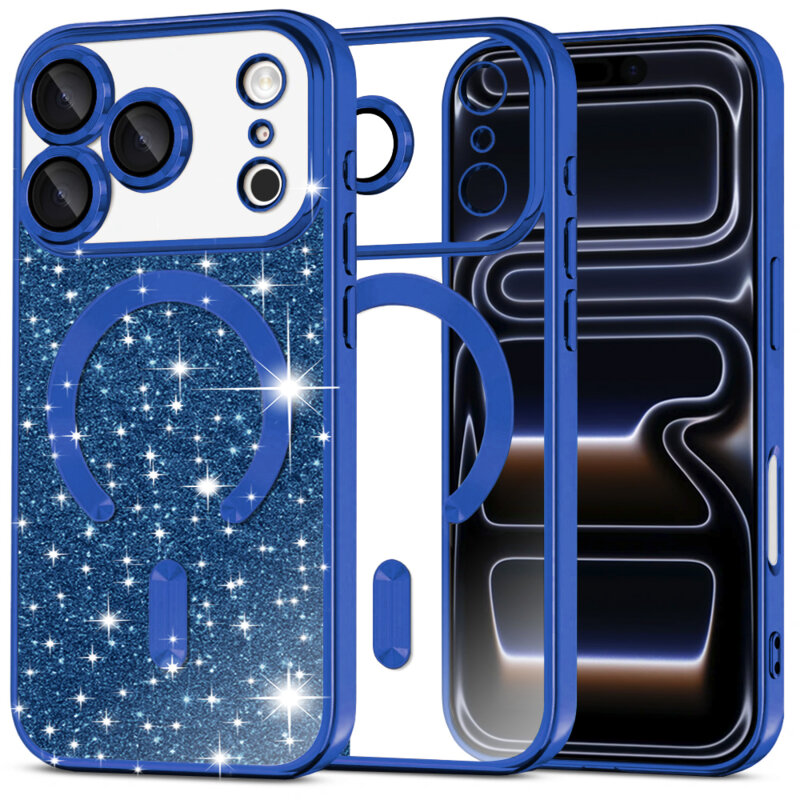 Husa premium iPhone 17 Pro Techsuit Luxury Glitter MagSafe, albastru