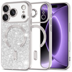 Husa premium iPhone 18 Pro Techsuit Luxury Glitter MagSafe, argintiu