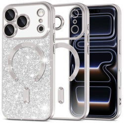 Husa premium iPhone 17 Pro Techsuit Luxury Glitter MagSafe, argintiu