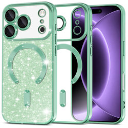 Husa premium iPhone 18 Pro Techsuit Luxury Glitter MagSafe, verde deschis