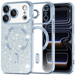 Husa premium iPhone 17 Pro Techsuit Luxury Glitter MagSafe, bleu