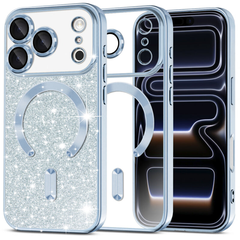 Husa premium iPhone 17 Pro Techsuit Luxury Glitter MagSafe, bleu