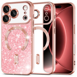 Husa premium iPhone 18 Pro Max Techsuit Luxury Glitter MagSafe, roz auriu