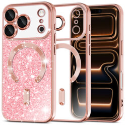 Husa premium iPhone 17 Pro Max Techsuit Luxury Glitter MagSafe, roz auriu