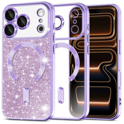 Husa premium iPhone 17 Pro Max Techsuit Luxury Glitter MagSafe, mov deschis