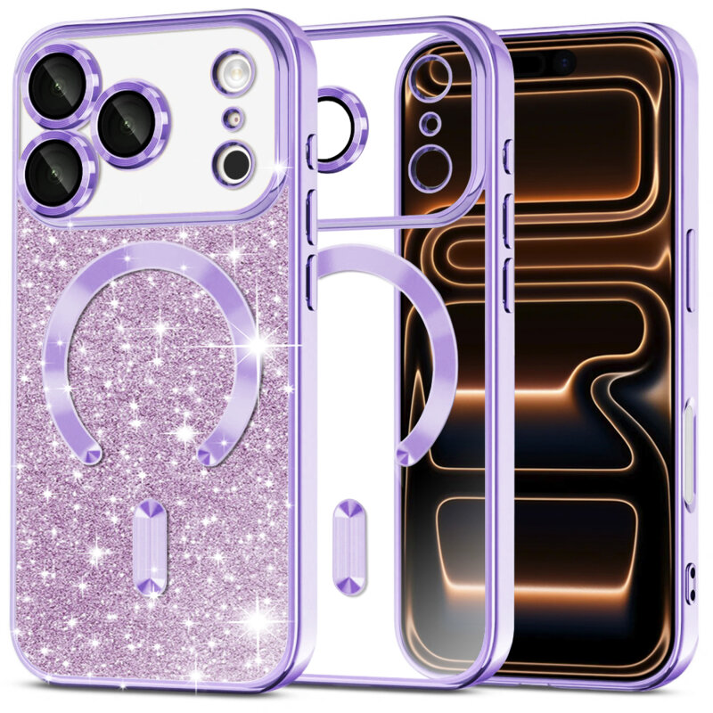 Husa premium iPhone 17 Pro Max Techsuit Luxury Glitter MagSafe, mov deschis