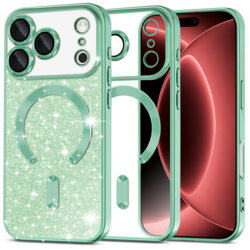 Husa premium iPhone 18 Pro Max Techsuit Luxury Glitter MagSafe, verde deschis