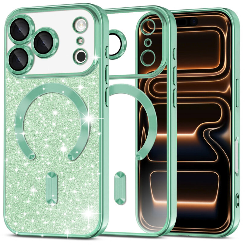 Husa premium iPhone 17 Pro Max Techsuit Luxury Glitter MagSafe, verde deschis