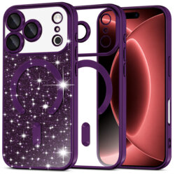 Husa premium iPhone 18 Pro Max Techsuit Luxury Glitter MagSafe, mov