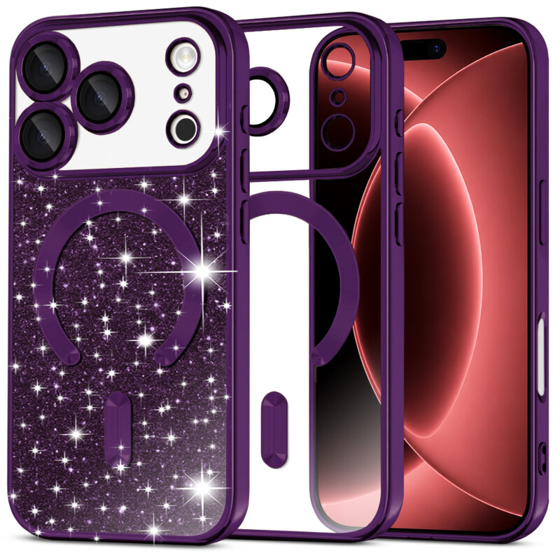 Husa premium iPhone 18 Pro Max Techsuit Luxury Glitter MagSafe, mov