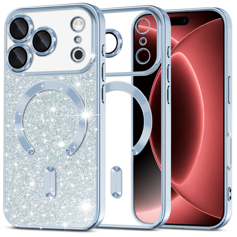 Husa premium iPhone 18 Pro Max Techsuit Luxury Glitter MagSafe, bleu