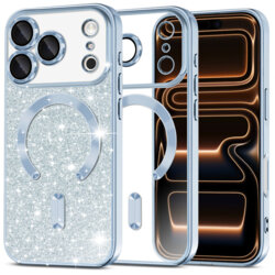 Husa premium iPhone 17 Pro Max Techsuit Luxury Glitter MagSafe, bleu