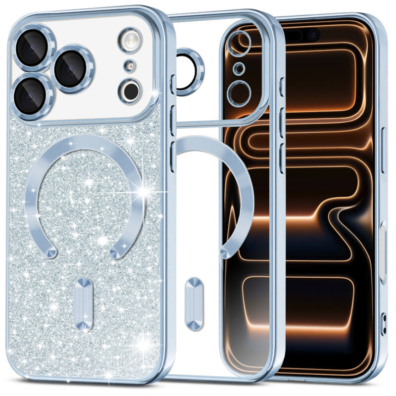 Husa premium iPhone 17 Pro Max Techsuit Luxury Glitter MagSafe, bleu