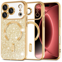 Husa premium iPhone 18 Pro Max Techsuit Luxury Glitter MagSafe, auriu