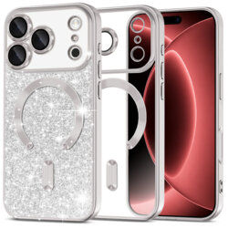 Husa premium iPhone 18 Pro Max Techsuit Luxury Glitter MagSafe, argintiu