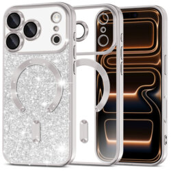Husa premium iPhone 17 Pro Max Techsuit Luxury Glitter MagSafe, argintiu