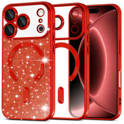 Husa premium iPhone 18 Pro Max Techsuit Luxury Glitter MagSafe, rosu