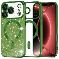 Husa premium iPhone 18 Pro Max Techsuit Luxury Glitter MagSafe, verde