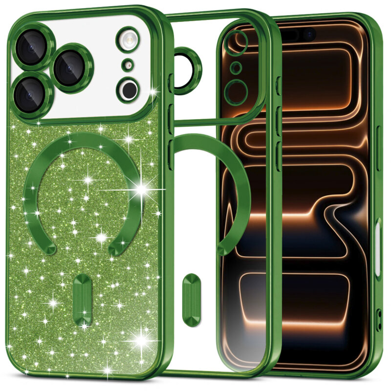 Husa premium iPhone 17 Pro Max Techsuit Luxury Glitter MagSafe, verde
