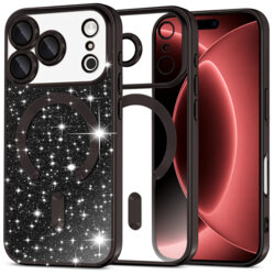 Husa premium iPhone 18 Pro Max Techsuit Luxury Glitter MagSafe, negru
