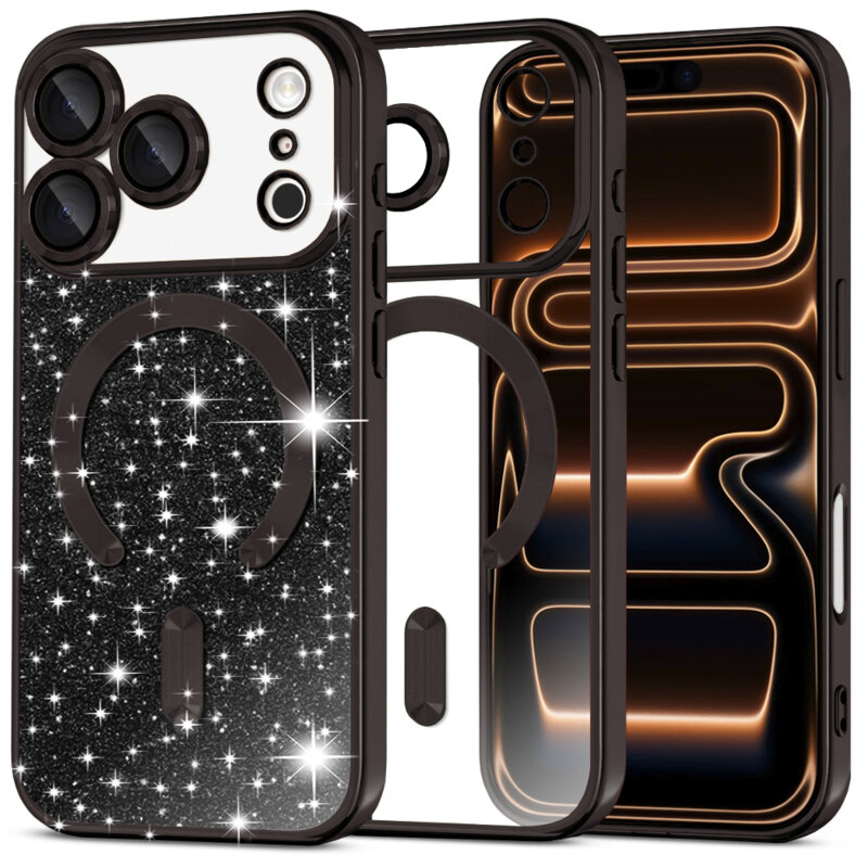 Husa premium iPhone 17 Pro Max Techsuit Luxury Glitter MagSafe, negru