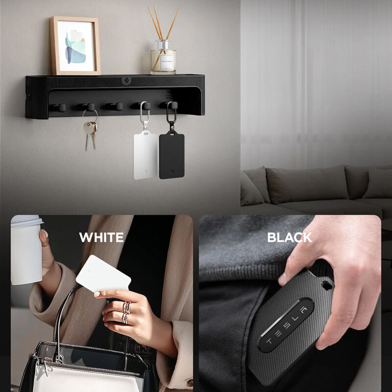 [Pachet 2x] Husa card-cheie Tesla + folie protectie Spigen, alb/negru