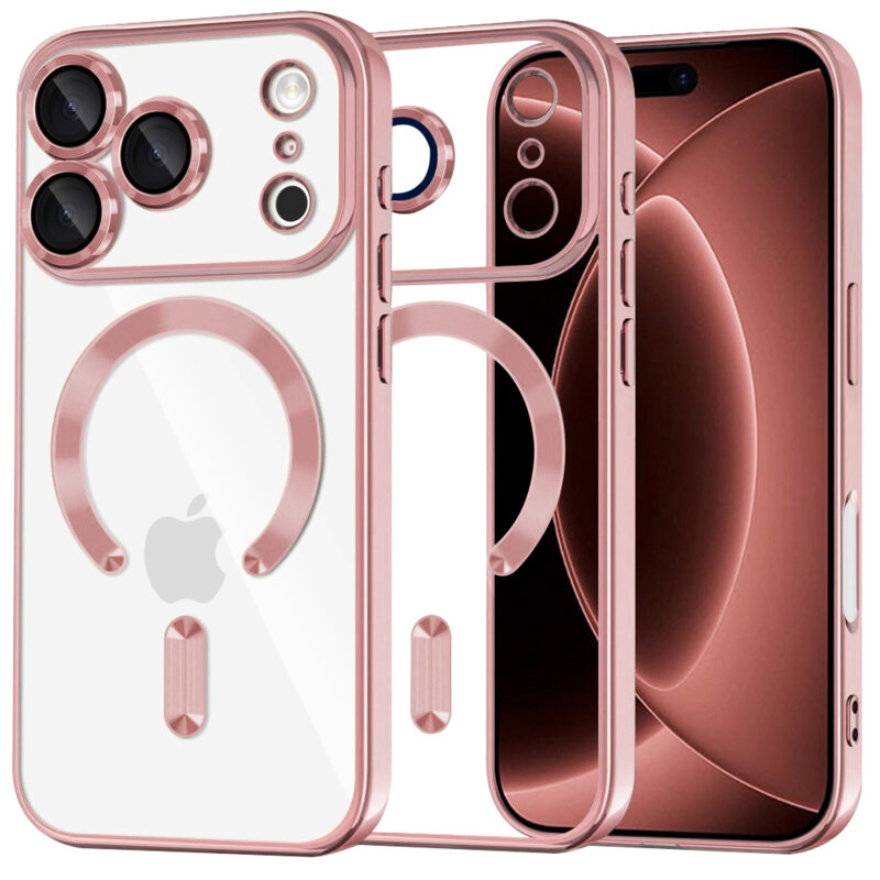 Husa premium iPhone 18 Pro Max Techsuit Luxury Crystal MagSafe, roz