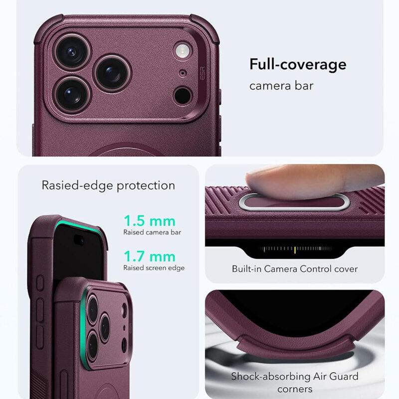 Husa iPhone 17 Pro Max ESR Cyber Halolock, bordo