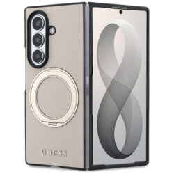Husa Guess Samsung Galaxy Z Fold8 Ultra Ring Stand Grained Classic Logo MagSafe, bej, GUHMZFD86PSGRSCLE