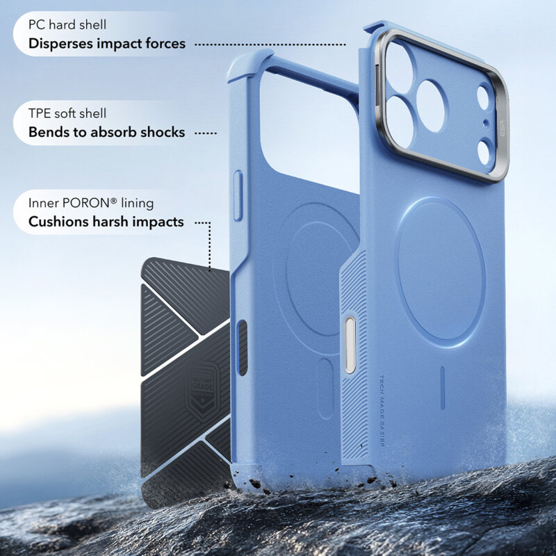 Husa iPhone 18 Pro ESR Cyber Armor Kickstand, bleu