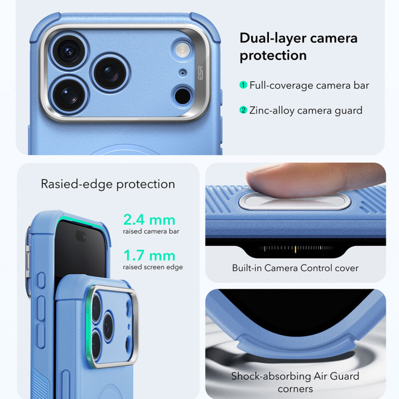 Husa iPhone 18 Pro ESR Cyber Armor Kickstand, bleu
