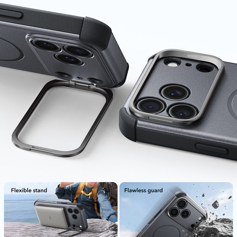 Husa iPhone 18 Pro ESR Cyber Armor Kickstand, gri
