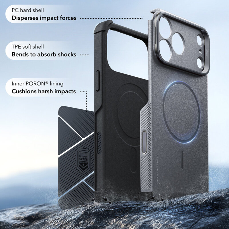 Husa iPhone 17 Pro ESR Cyber Armor Kickstand, gri