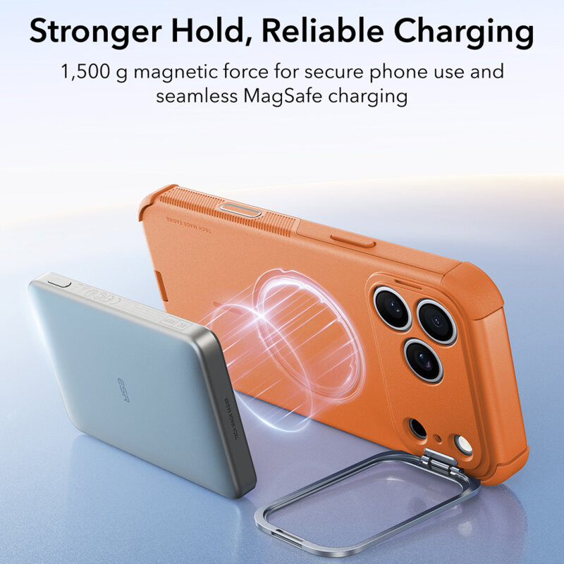 Husa iPhone 17 Pro ESR Cyber Armor Kickstand, portocaliu