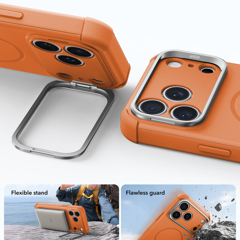 Husa iPhone 17 Pro ESR Cyber Armor Kickstand, portocaliu