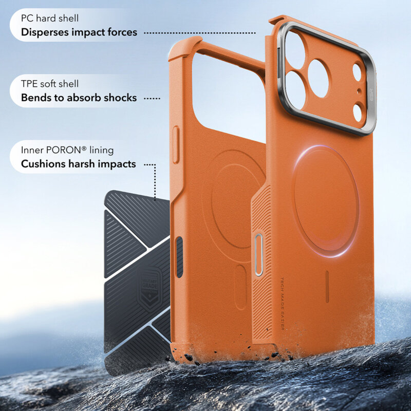 Husa iPhone 17 Pro ESR Cyber Armor Kickstand, portocaliu