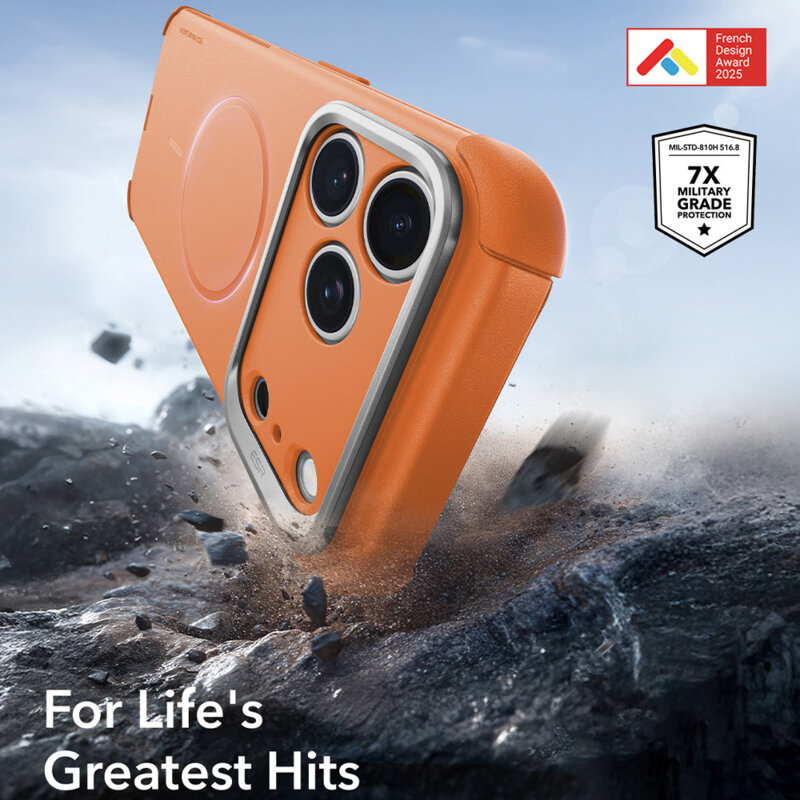 Husa iPhone 17 Pro ESR Cyber Armor Kickstand, portocaliu