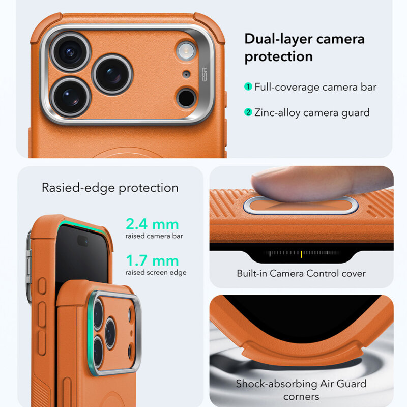 Husa iPhone 17 Pro ESR Cyber Armor Kickstand, portocaliu