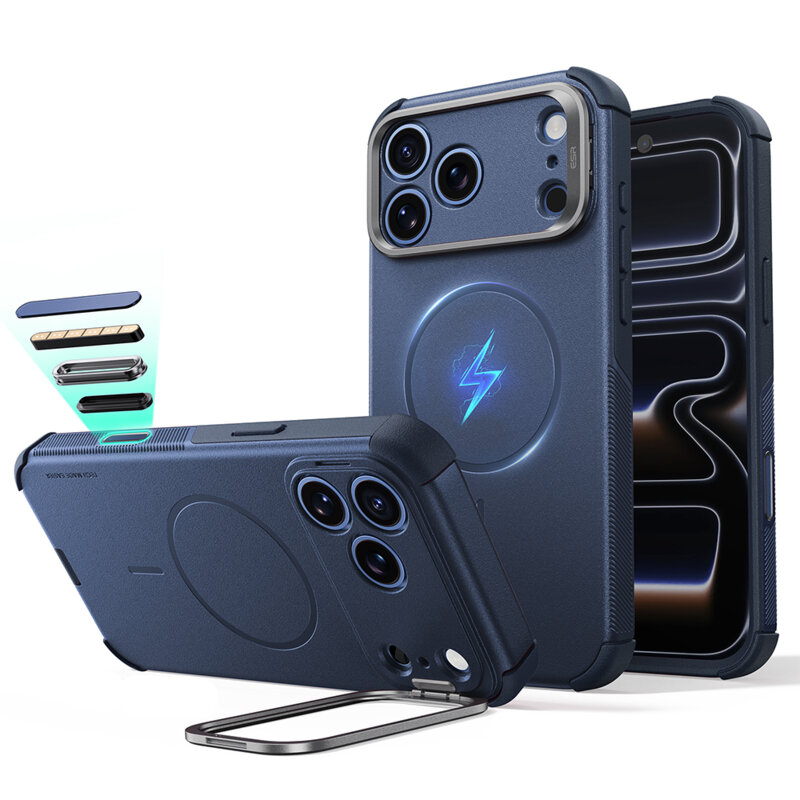 Husa iPhone 18 Pro ESR Cyber Armor Kickstand, albastru